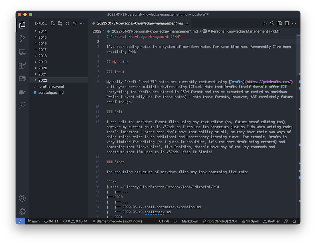 screenshot of the PKM in VS Code on MacOS